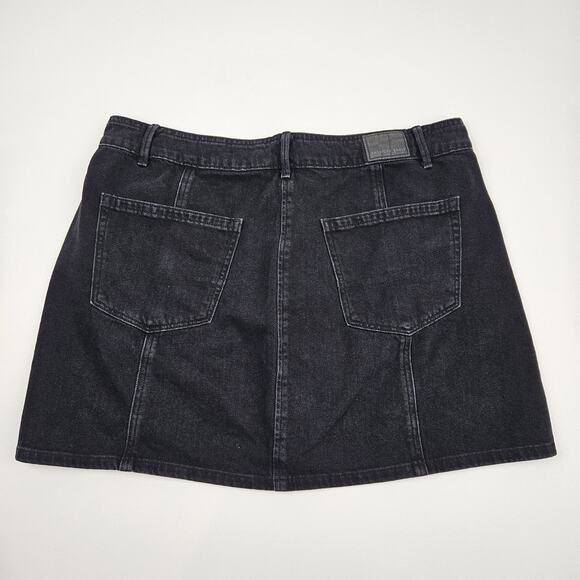 American Eagle Hi Rise A-Line Skirt Women's Size 14 Black Stretch Button Front - Picture 5 of 8